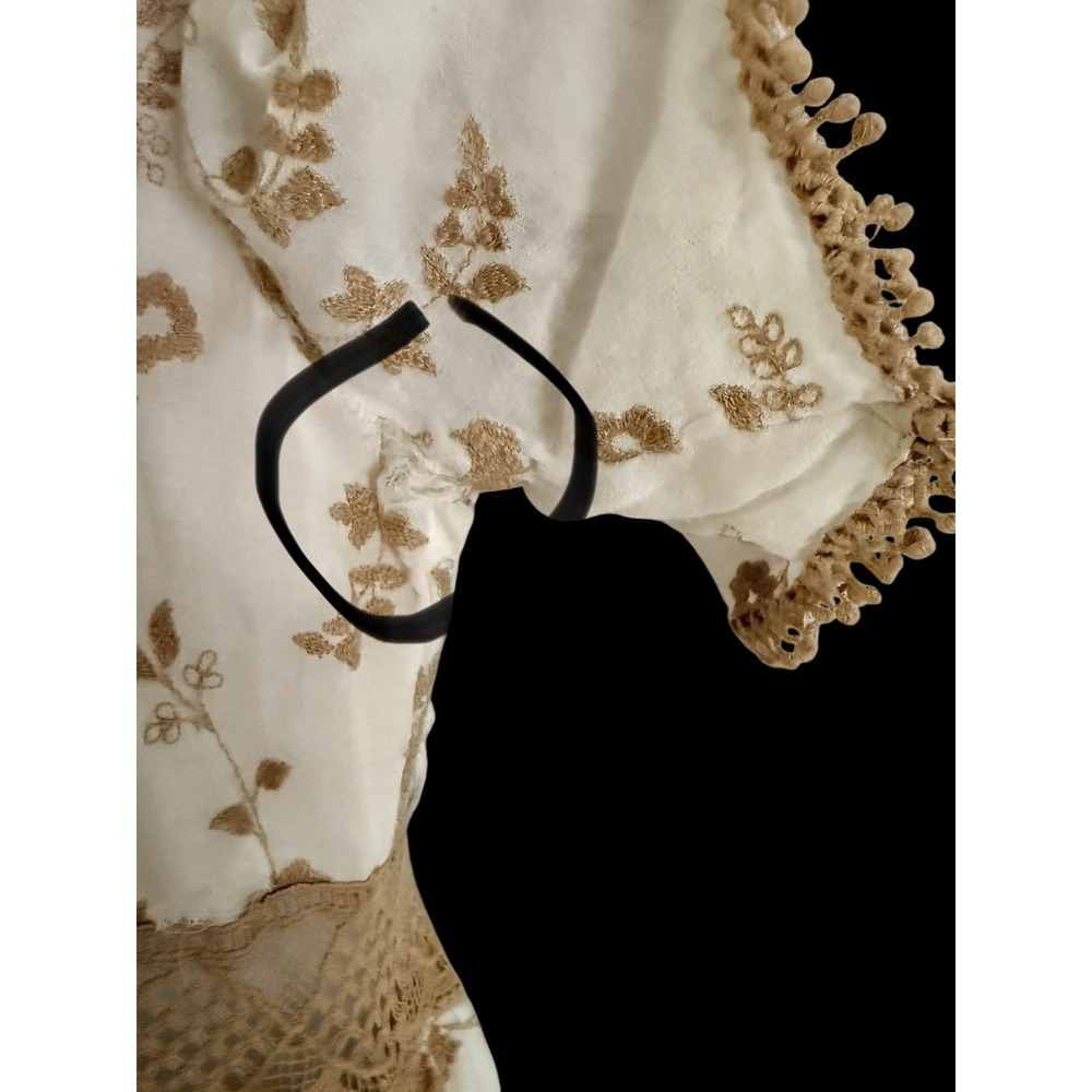 ZARA Trafaluc Maxi Dress M White Embroidered Boho Open Back Crochet Lace Beige - Picture 7 of 14